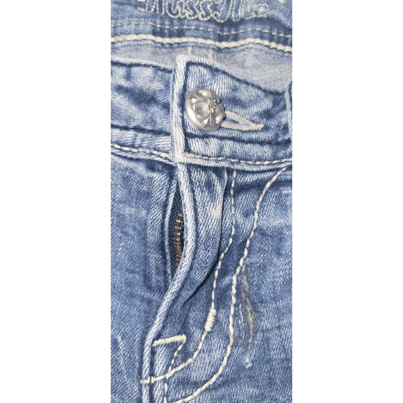 Miss Me Womens Size 27 Distressed Embellished 5 Pocket Light Wash Jeans SEE DESC - Picture 3 of 11